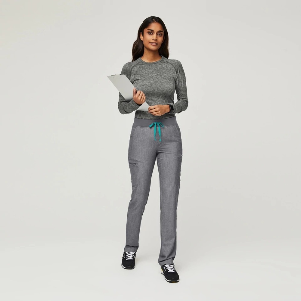 FIGS Women’s Grey Technical Collection Scrubs with Teal Drawstring Size Small